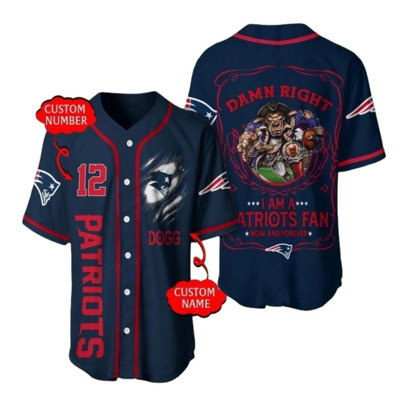 Personalized New England Patriots Damn Right Baseball Jersey 1