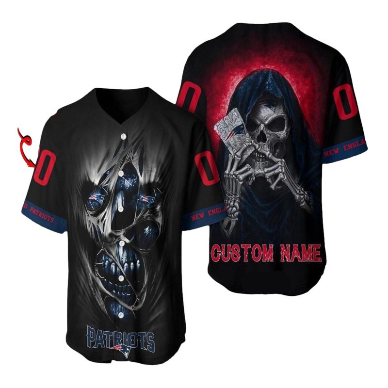 Personalized New England Patriots Dead Skull Black Baseball Jersey 1