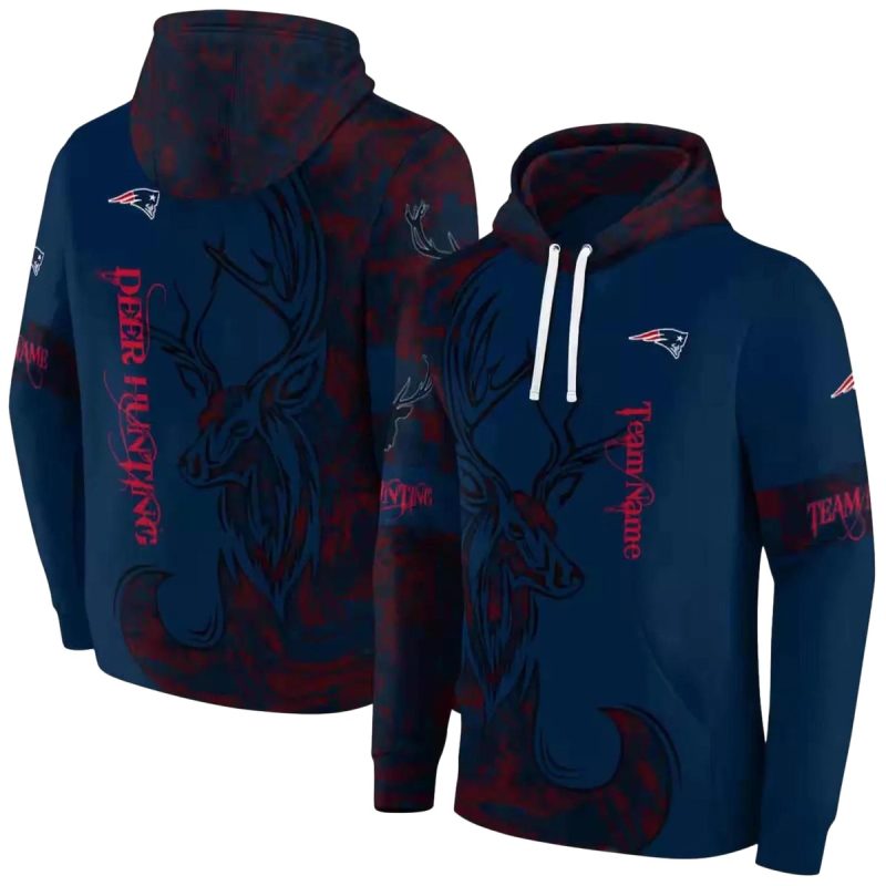 Personalized New England Patriots Deer Silhouette Blue Aop Hoodie 1