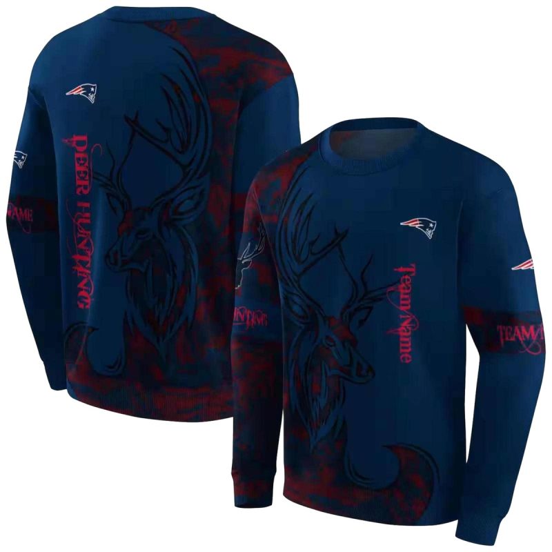 Personalized New England Patriots Deer Silhouette Blue Aop Sweatshirt 1