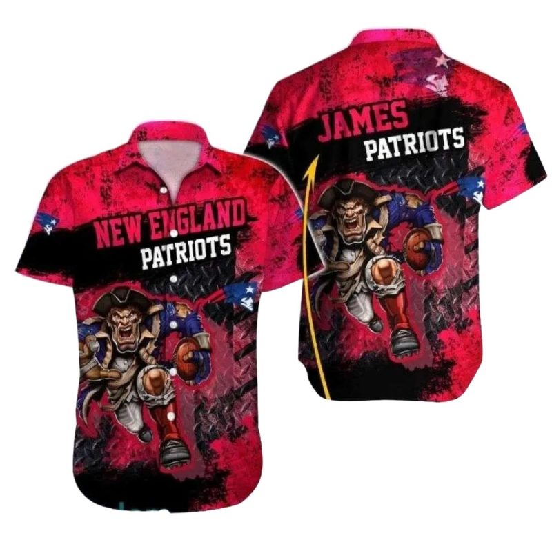 Personalized New England Patriots Electric Red Patriots Mascot Hawaiian Shirt 1