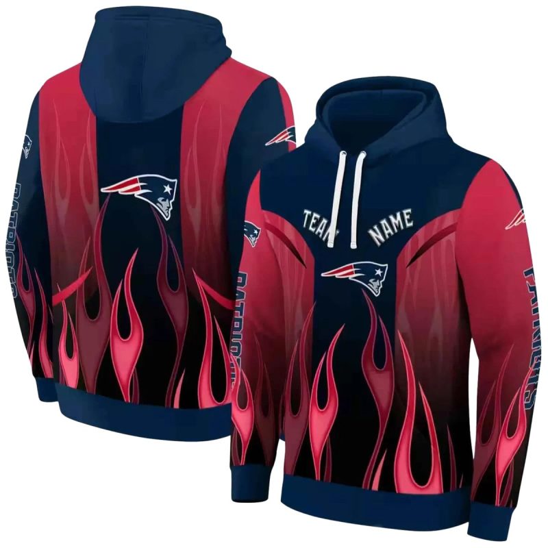 Personalized New England Patriots Flame Design Blue Aop Hoodie 1