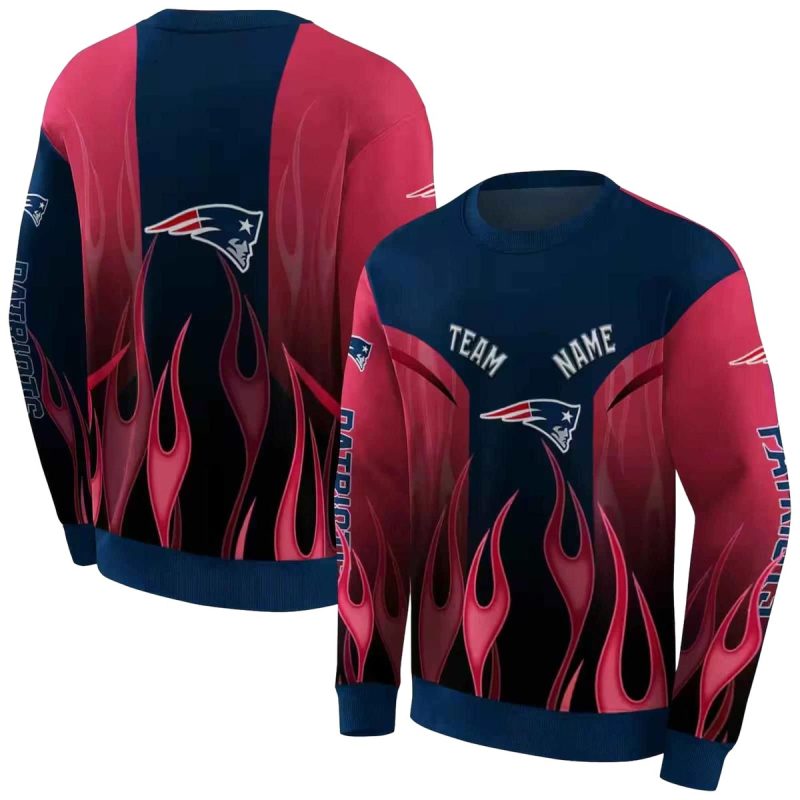 Personalized New England Patriots Flame Design Blue Aop Sweatshirt 1