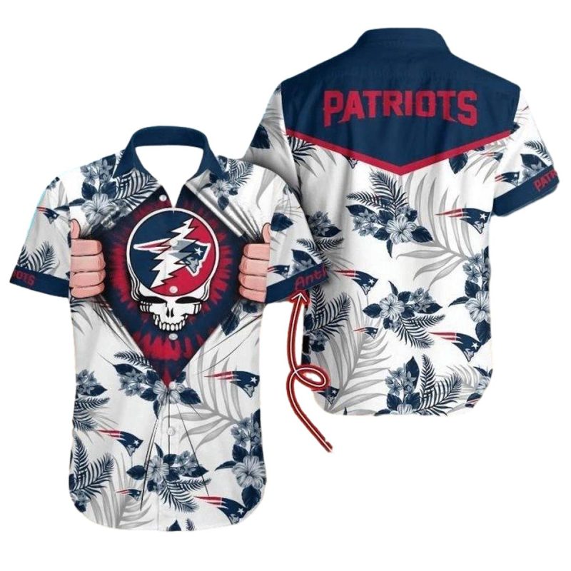 Personalized New England Patriots Flower Skull Hawaiian Shirt 1