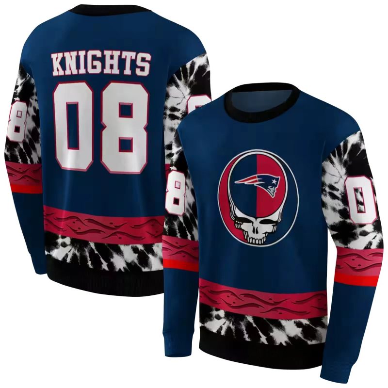 Personalized New England Patriots Grateful Vibes Blue Aop Sweatshirt 1