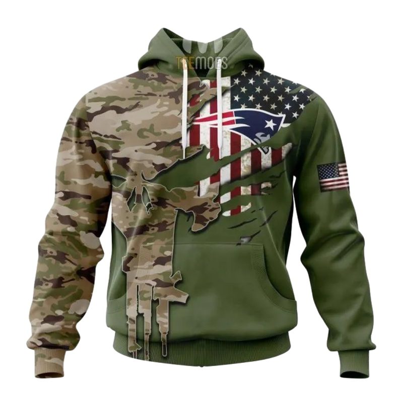 Personalized New England Patriots Green Camo Us Military Dragon Hoodie 1