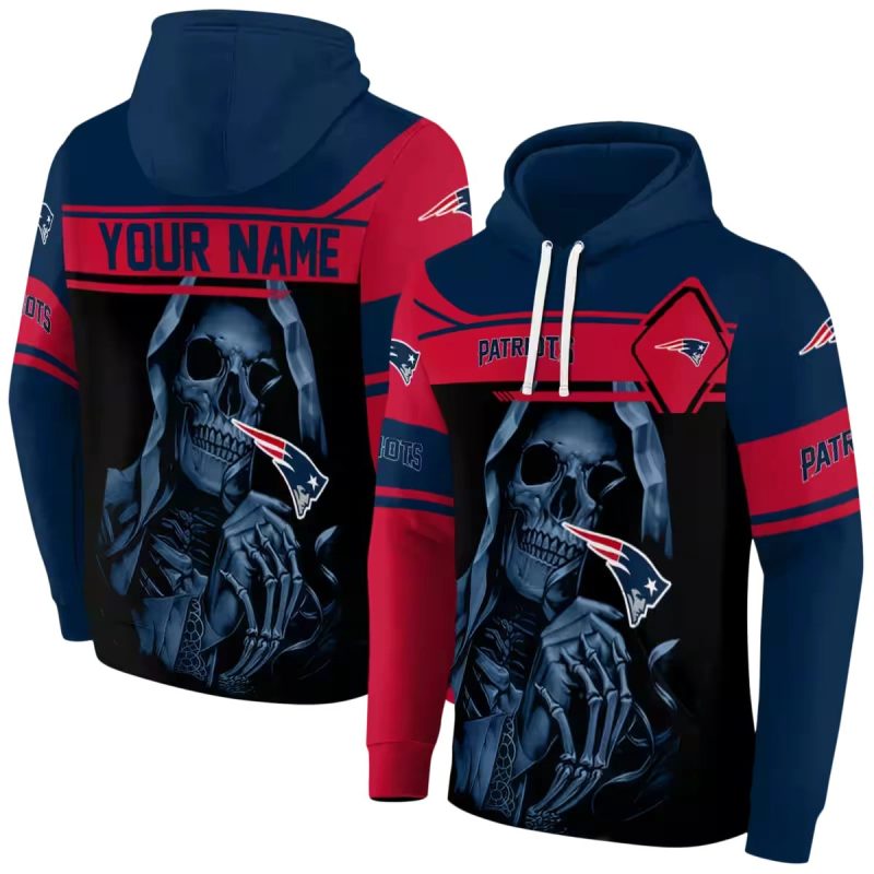 Personalized New England Patriots Grim Reaper Blue Black Aop Hoodie 1