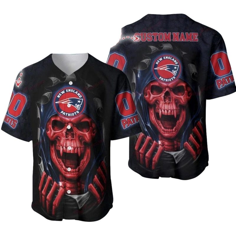 Personalized New England Patriots Halloween Skull Baseball Jersey 1