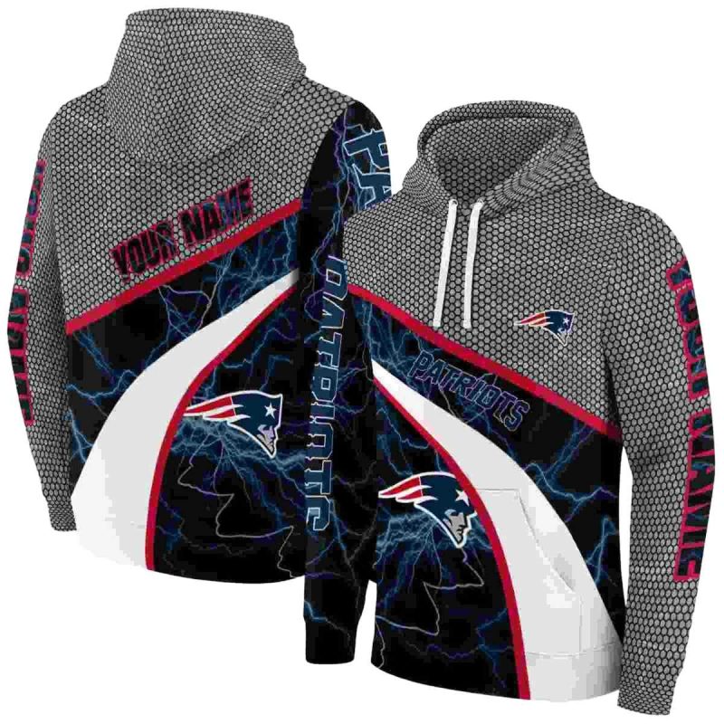 Personalized New England Patriots Hexagonal Mesh Blue Black Gray Aop Hoodie 1