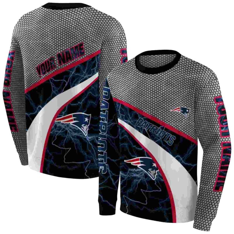 Personalized New England Patriots Hexagonal Mesh Blue Black Gray Aop Sweatshirt 1