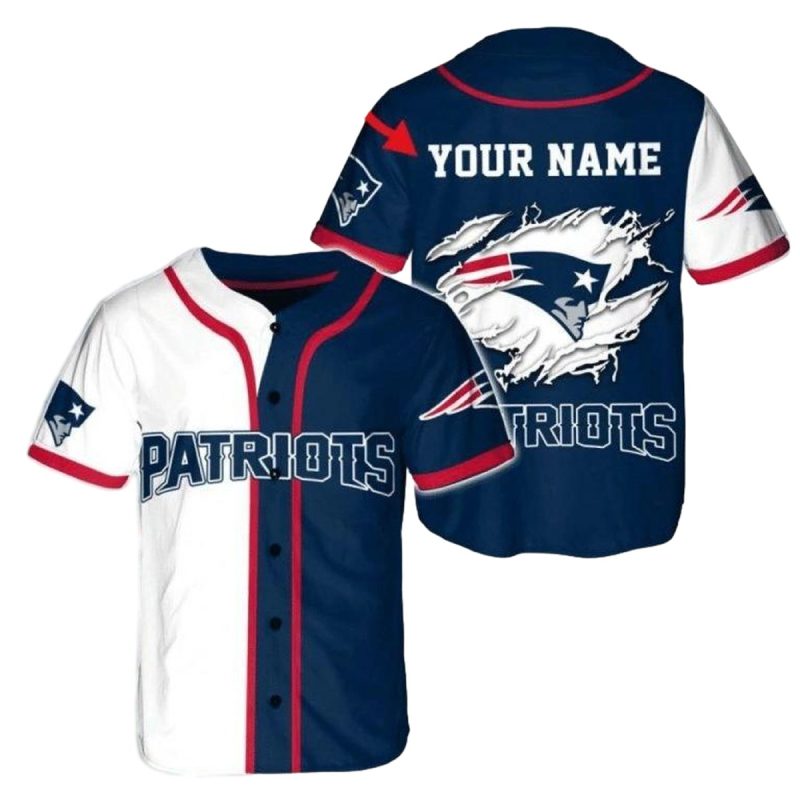 Personalized New England Patriots In My Heart White And Navy Baseball Jersey 1