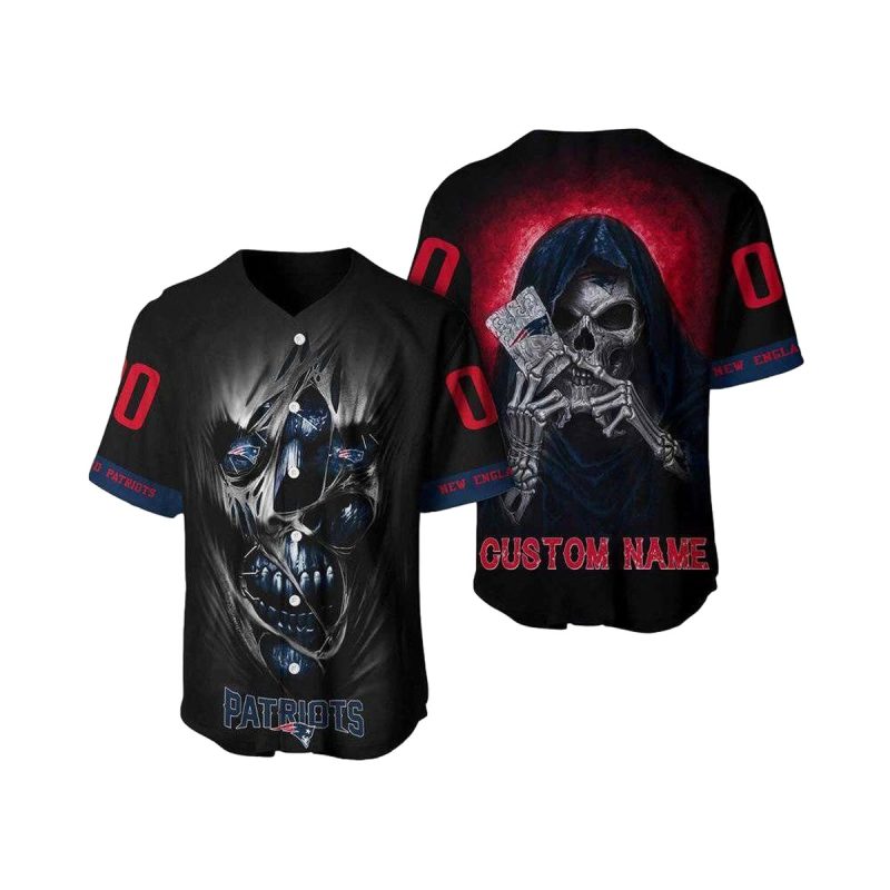 Personalized New England Patriots Logo And Alchemy Grim Reaper Baseball Jersey 1