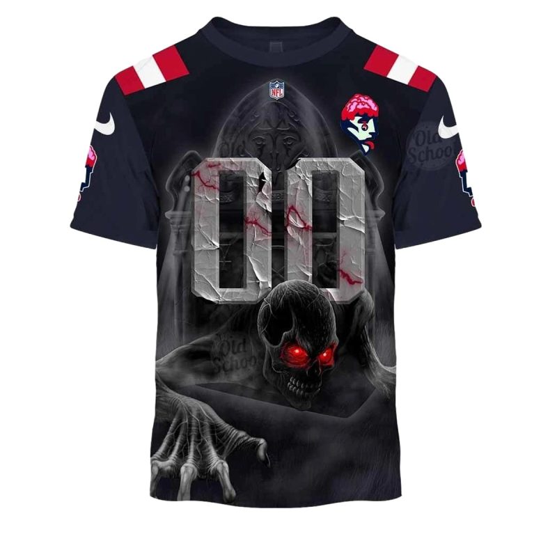 Personalized New England Patriots Logo And Halloween Skull Aop T Shirt 1