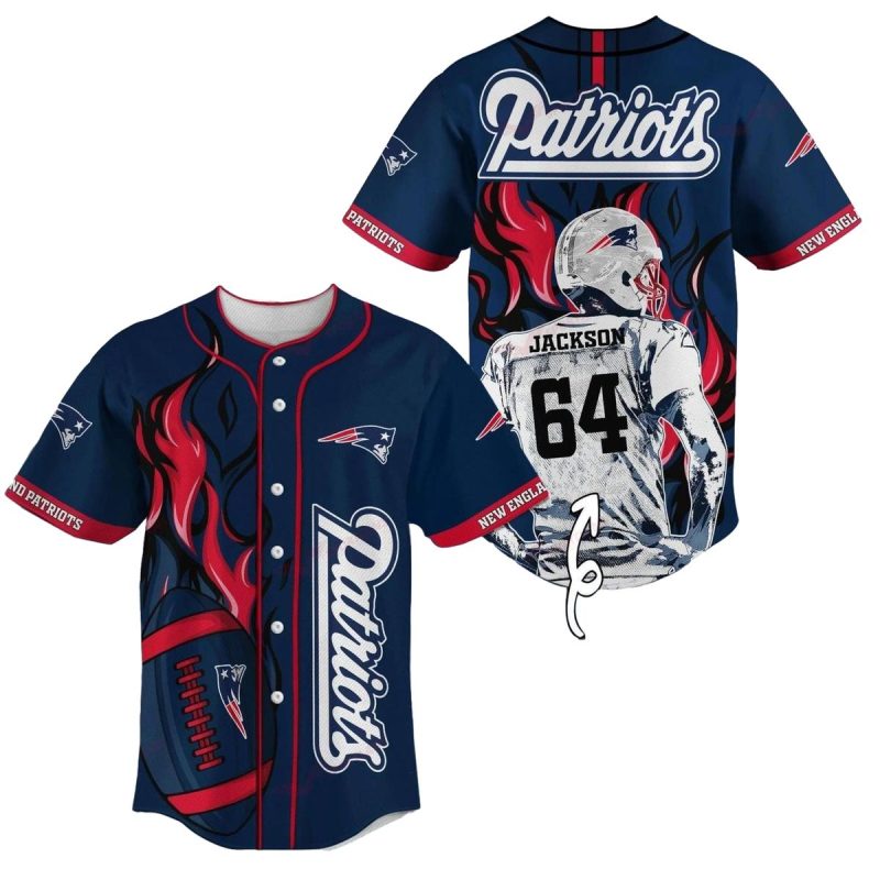 Personalized New England Patriots Logo And Player Blue Baseball Jersey 1