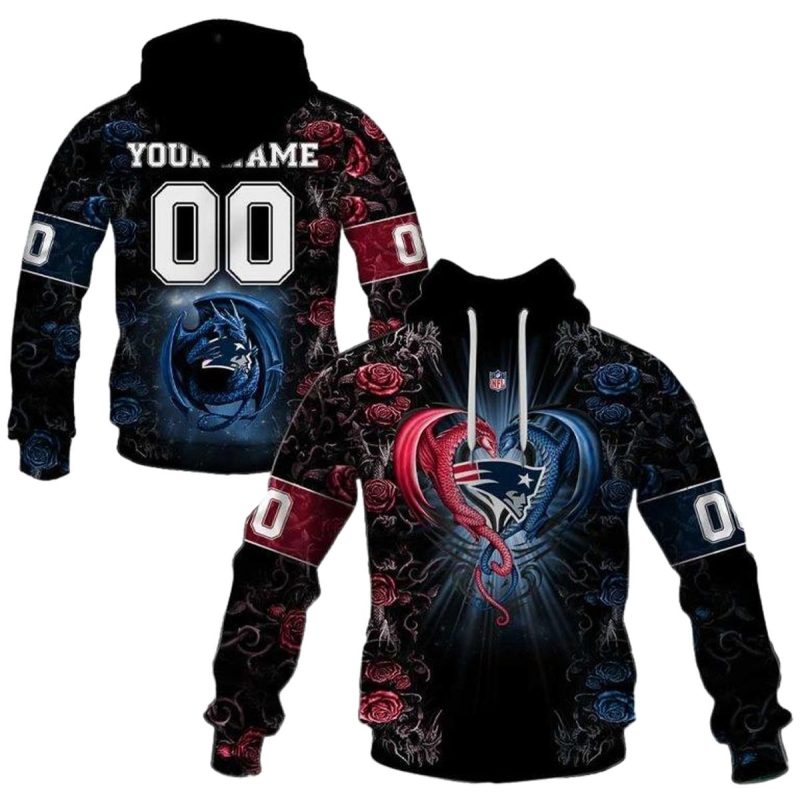 Personalized New England Patriots Logo And Rose Dragon Hoodie 1