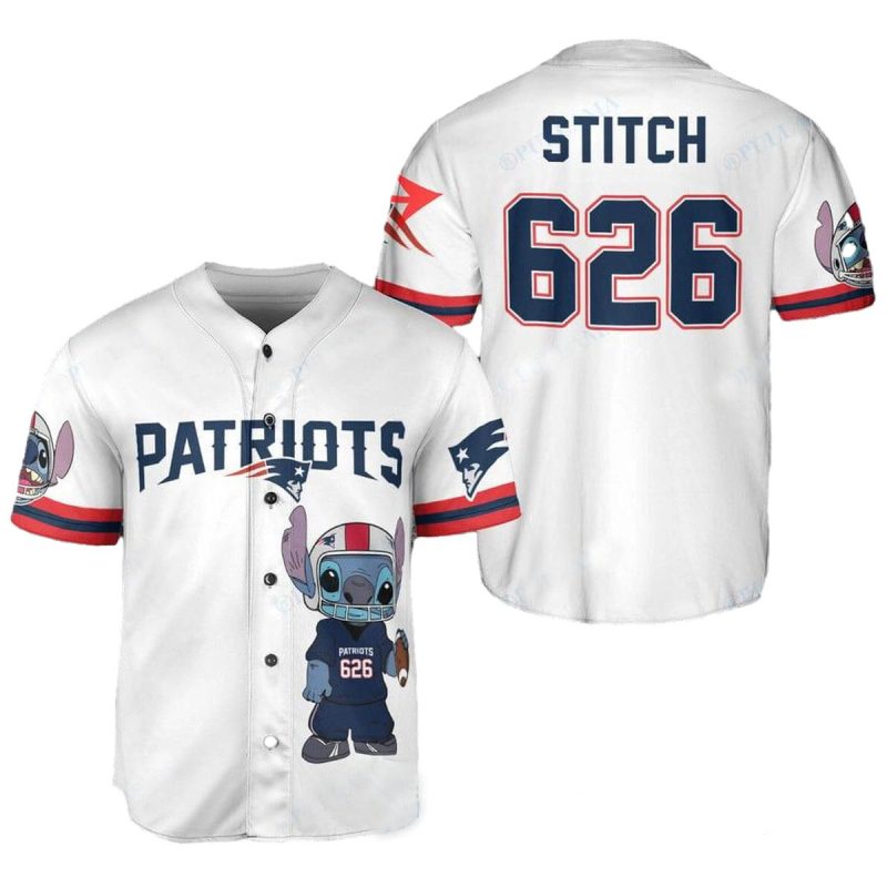 Personalized New England Patriots Logo And Stitch White Baseball Jersey 1