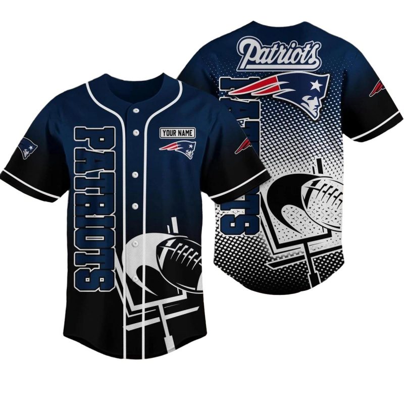 Personalized New England Patriots Logo Halftone Pattern Baseball Jersey 1