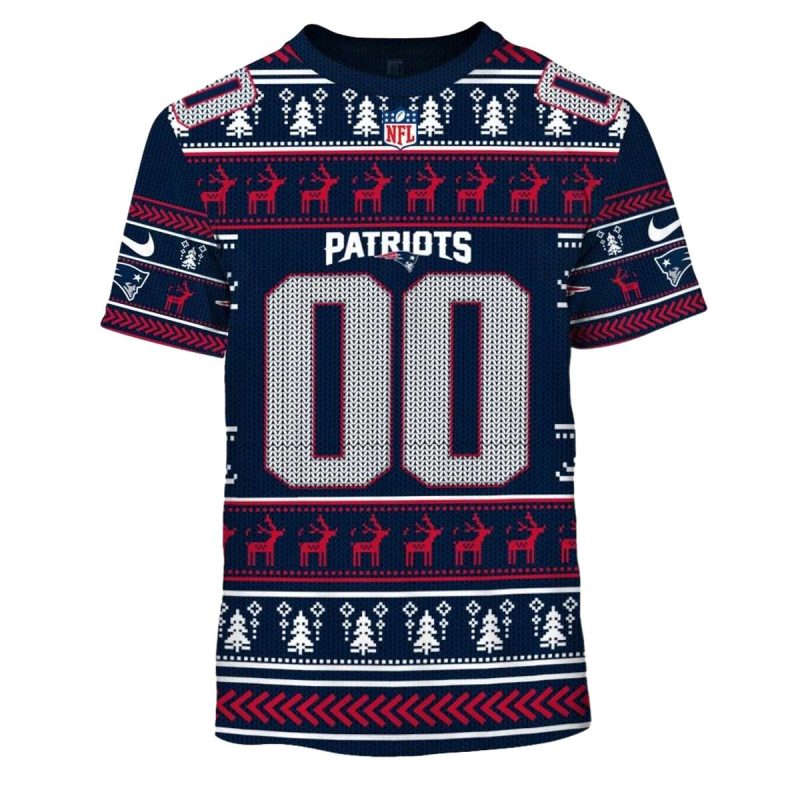 Personalized New England Patriots Logo Ugly Schristmas Aop T Shirt 1