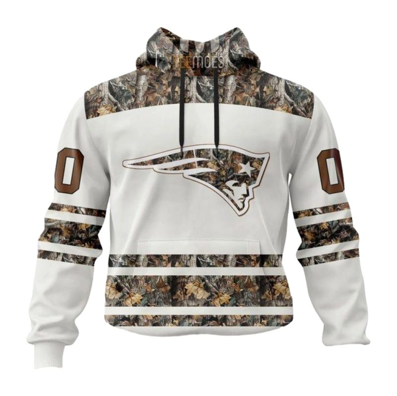 Personalized New England Patriots Logo White Camo Hunting Hoodie 1
