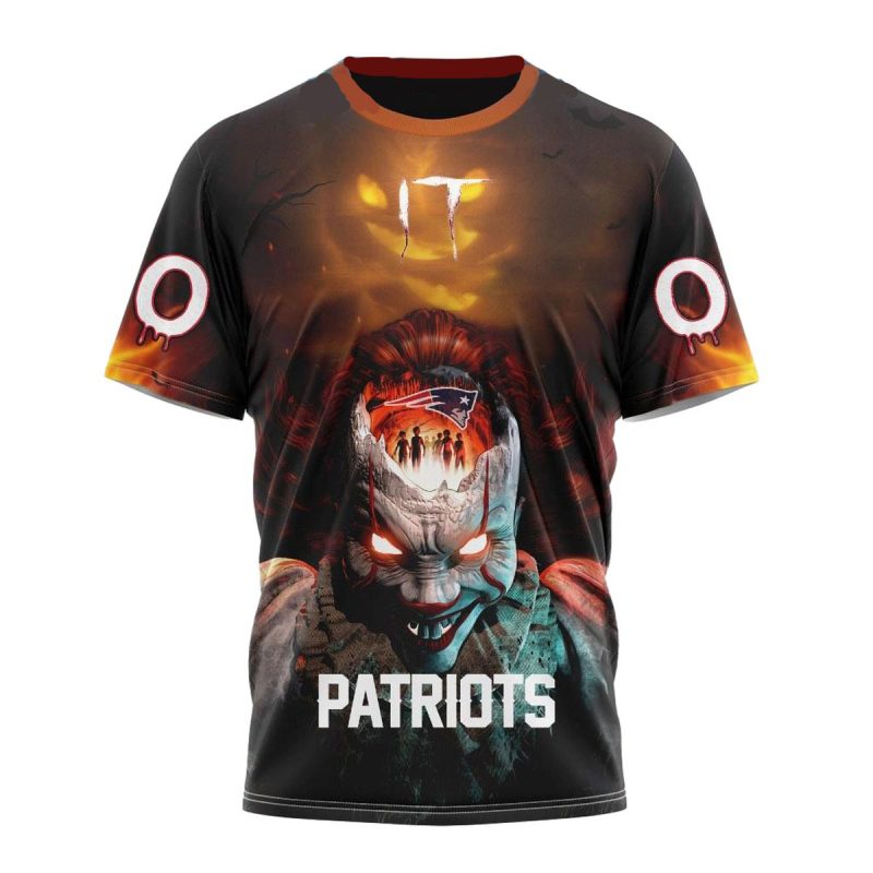 Personalized New England Patriots Lovely Logo And Pennywise Aop T Shirt 1