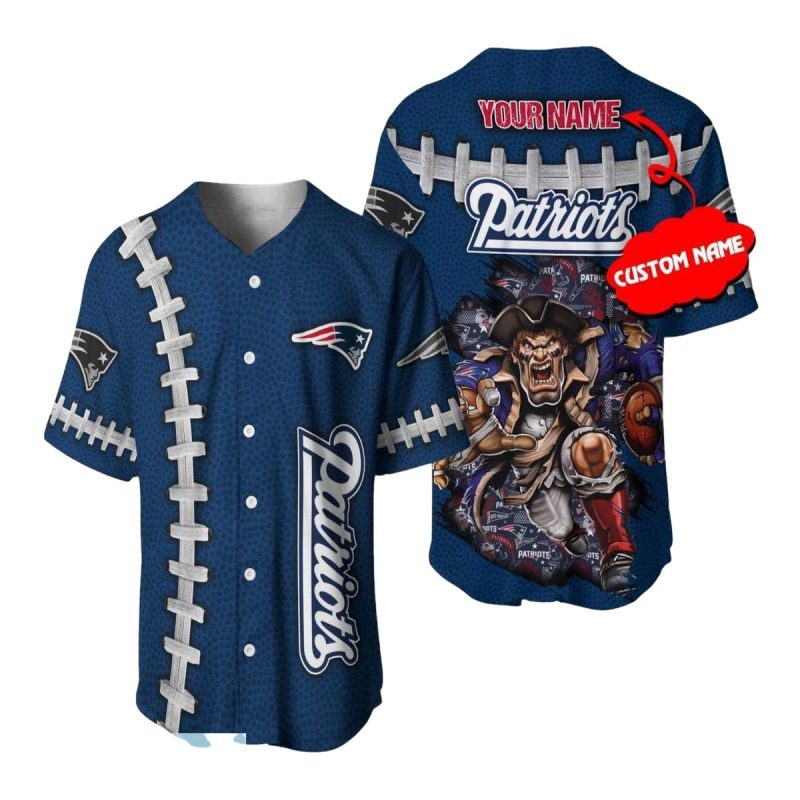 Personalized New England Patriots Mascot Blue Baseball Jersey 1