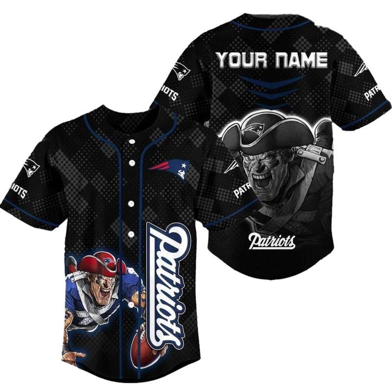 Personalized New England Patriots Mascot Halloween Black Baseball Jersey 1