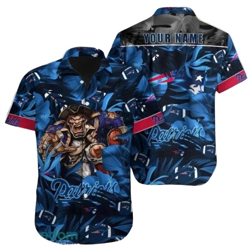 Personalized New England Patriots Midnight Rush Mascot In Dark Tropic Hawaiian Shirt 1
