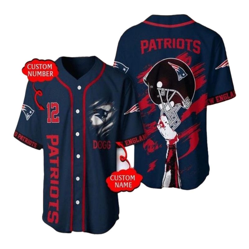 Personalized New England Patriots Navy Red Helmet Baseball Jersey 1