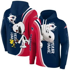 Personalized New England Patriots Peeking Snoopy Blue AOP Hoodie