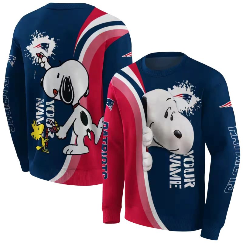 Personalized New England Patriots Peeking Snoopy Blue Aop Sweatshirt 1