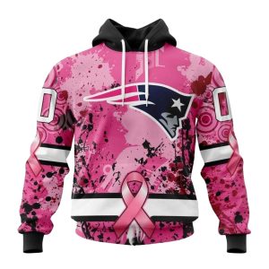 Personalized New England Patriots Pink Breast Cancer AOP Hoodie