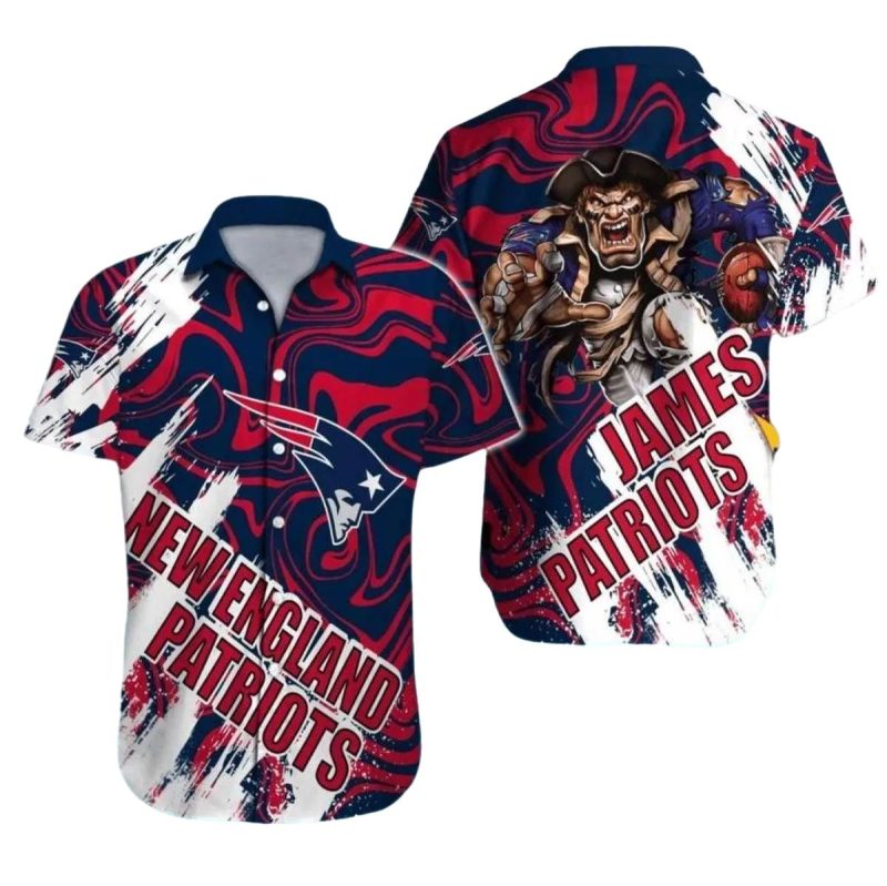 Personalized New England Patriots Psychedelic Swirl Mascot Hawaiian Shirt 1