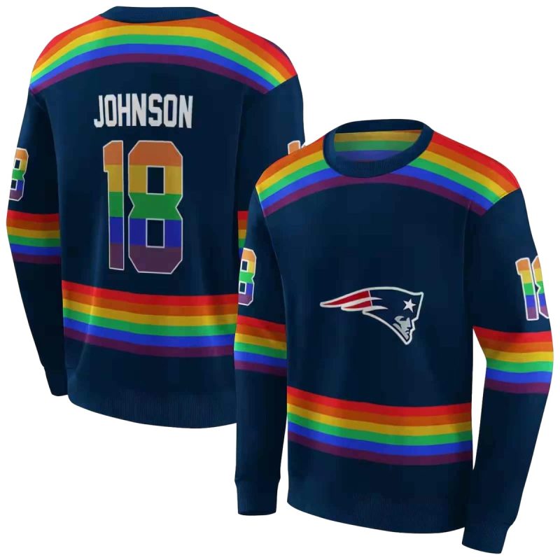 Personalized New England Patriots Rainbow Stripes Blue Aop Sweatshirt 1