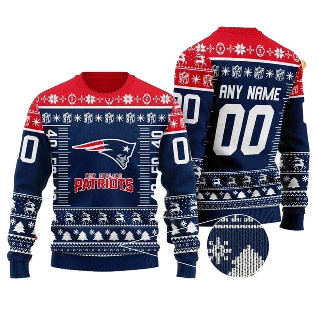 Personalized New England Patriots Red Blue Ugly Sweater 1