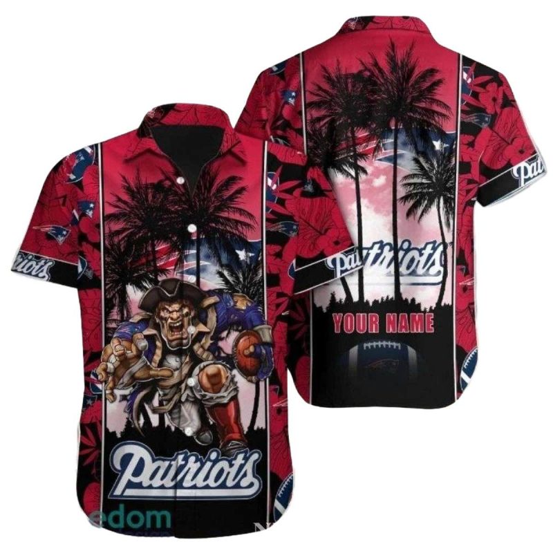 Personalized New England Patriots Red Floral And Palm Coconut Tree Hawaiian Shirt 1