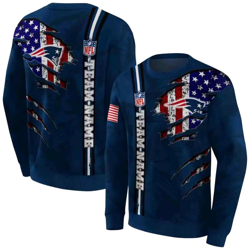 Personalized New England Patriots Ripped Flag Blue Aop Sweatshirt 1