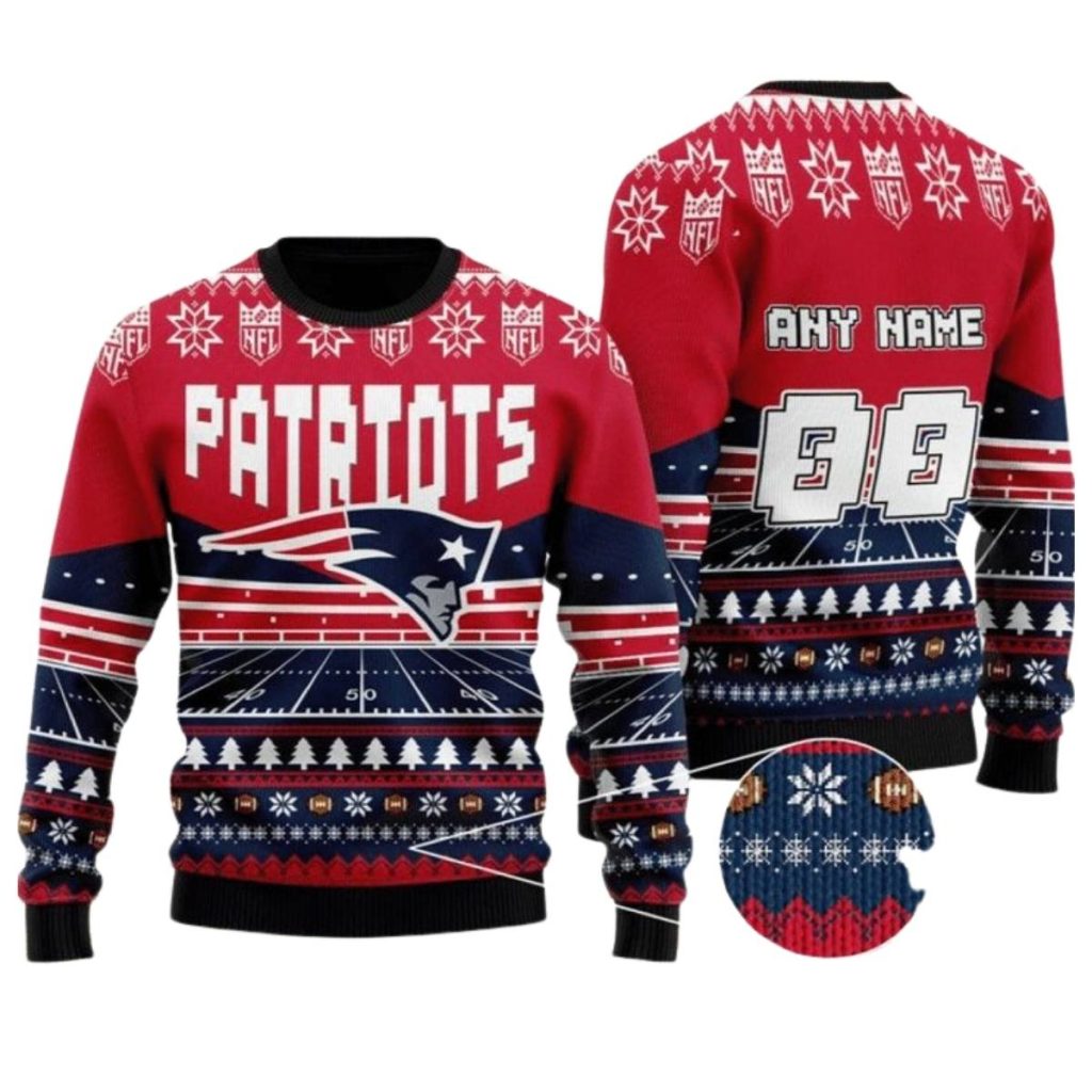 Personalized New England Patriots Rugby Stadium Red Blue Ugly Sweater 1