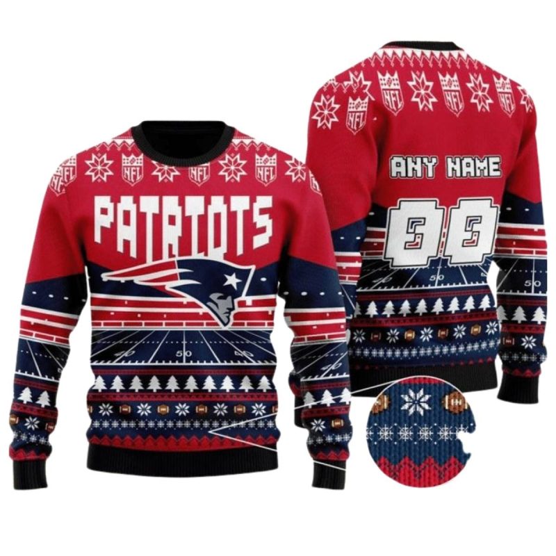Personalized New England Patriots Rugby Stadium Red Blue Ugly Sweater 1