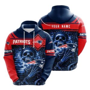 Personalized New England Patriots Smoke Skull AOP Hoodie