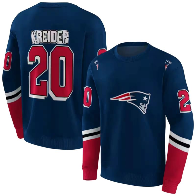 Personalized New England Patriots Striped Sleeves Blue Aop Sweatshirt 1