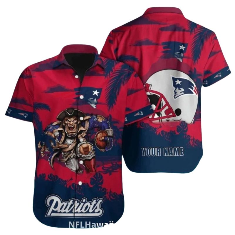 Personalized New England Patriots Sunset Warrior Mascot And Helmet Hawaiian Shirt 1