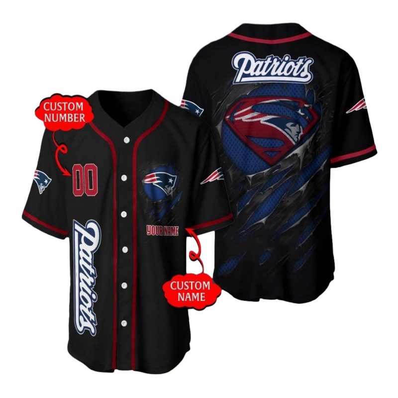 Personalized New England Patriots Superman Baseball Jersey 1