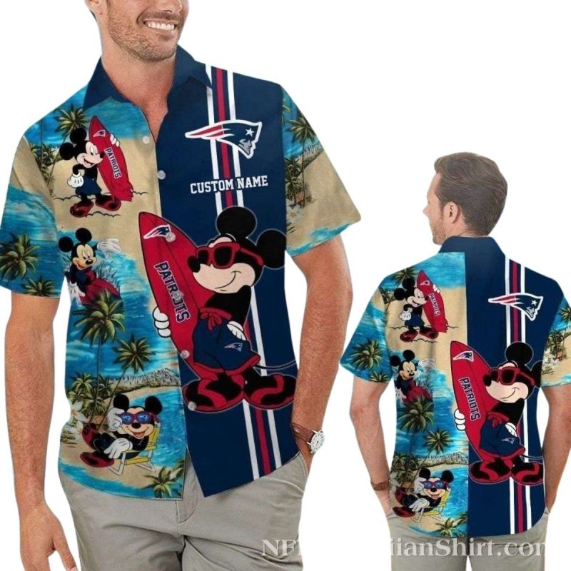 Personalized New England Patriots Surfing With Mickey Hawaiian Shirt 1