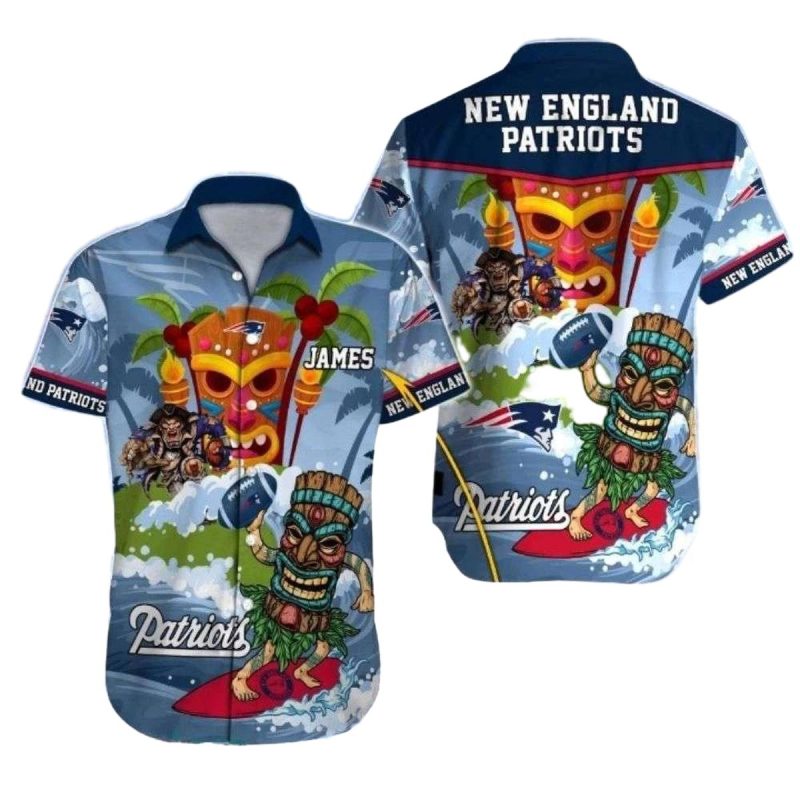 Personalized New England Patriots Tiki Touchdown Surfing Hawaiian Shirt 1