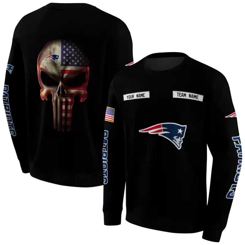 Personalized New England Patriots Us Flag Punisher Skull Black Aop Sweatshirt 1