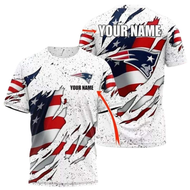 Personalized New England Patriots Us Flag White Aop T Shirt 1