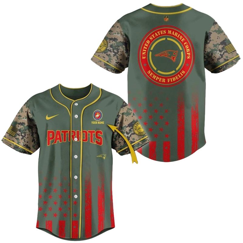 Personalized New England Patriots Us Marine Corps Baseball Jersey 1