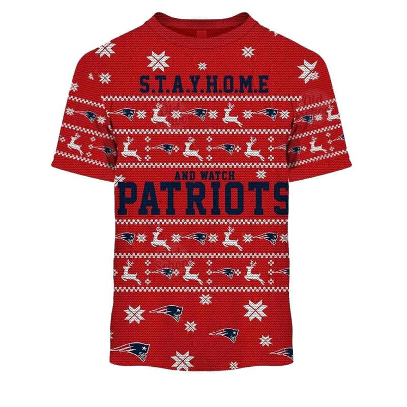 Personalized New England Patriots Ugly Christmas Sweater Style 2025 Red Aop T Shirt 1