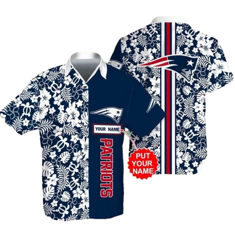 Personalized New England Patriots White Flower Navy Hawaiian Shirt 1