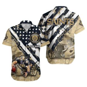 Personalized New Orleans Saints American Flag And Mascot Hawaiian Shirt